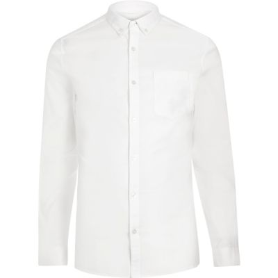 White casual skinny stretch Oxford shirt